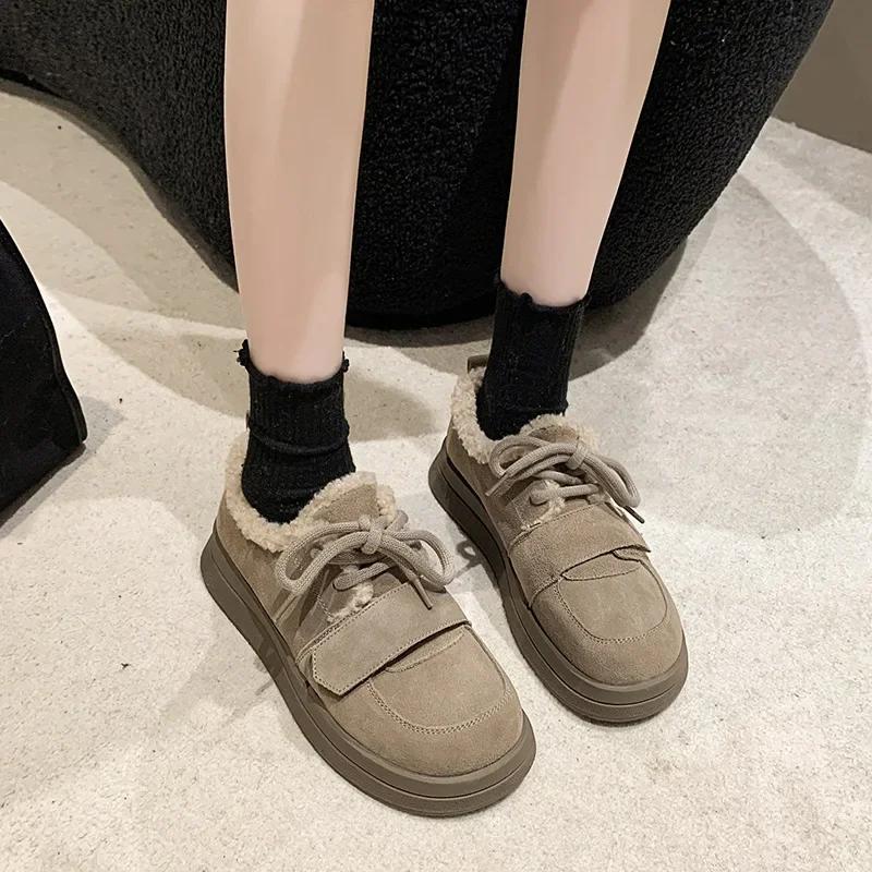 Fashion Retro Platform Plus Warm Shoes for Woman Chunky Work Comfrtable Furry Hot Demi-season Comfortable and Elegant Women's Snow Boots