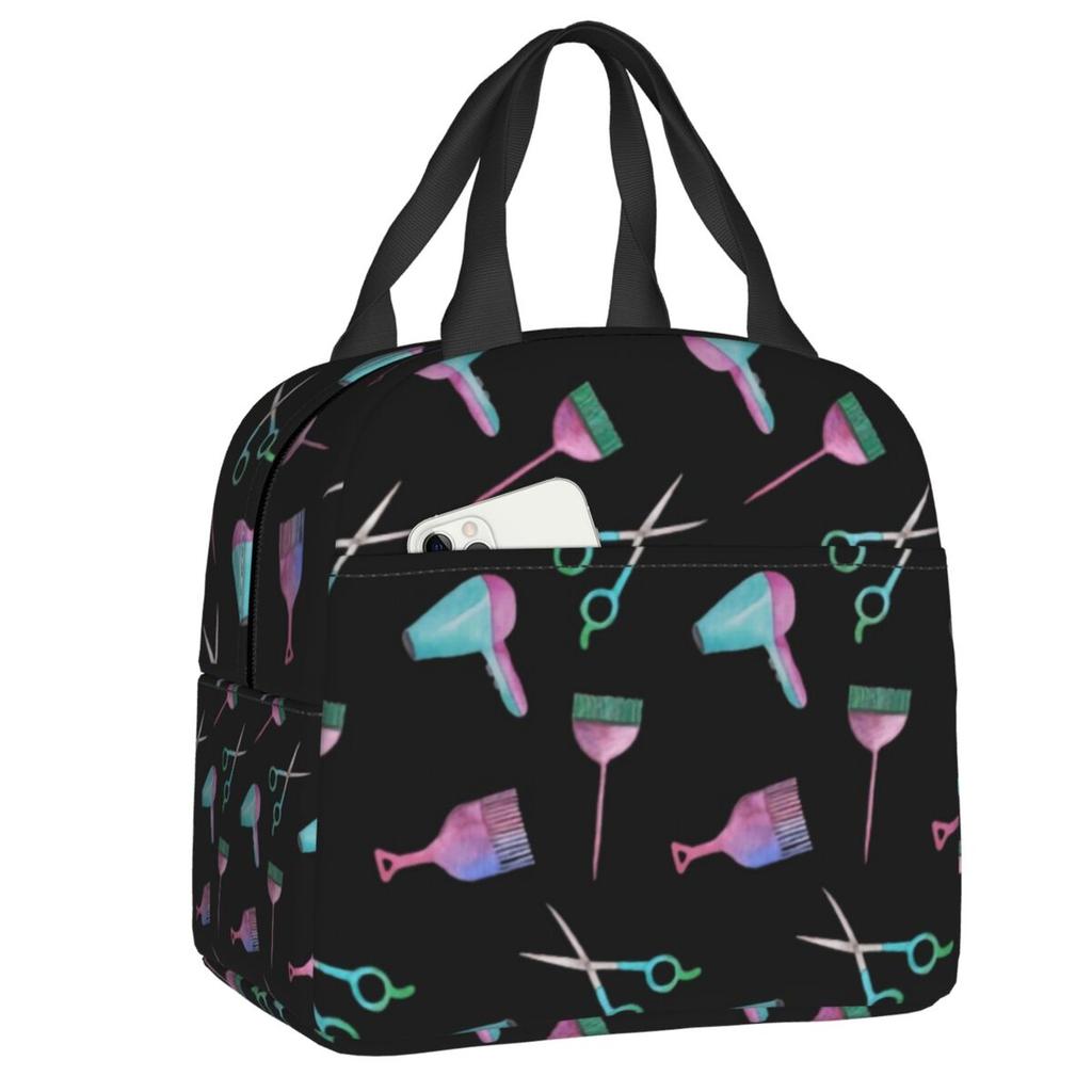 Custom Hairdresser Angel Cutting Insulated Lunch Bag for Women Waterproof Barber Hairstylist Thermal Cooler Bento Box Travel