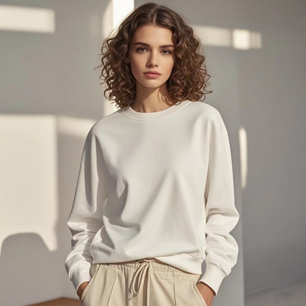 Trendy Versatile Cotton Long-Sleeve Hoodie - Basic White/Black for Autumn/Winter