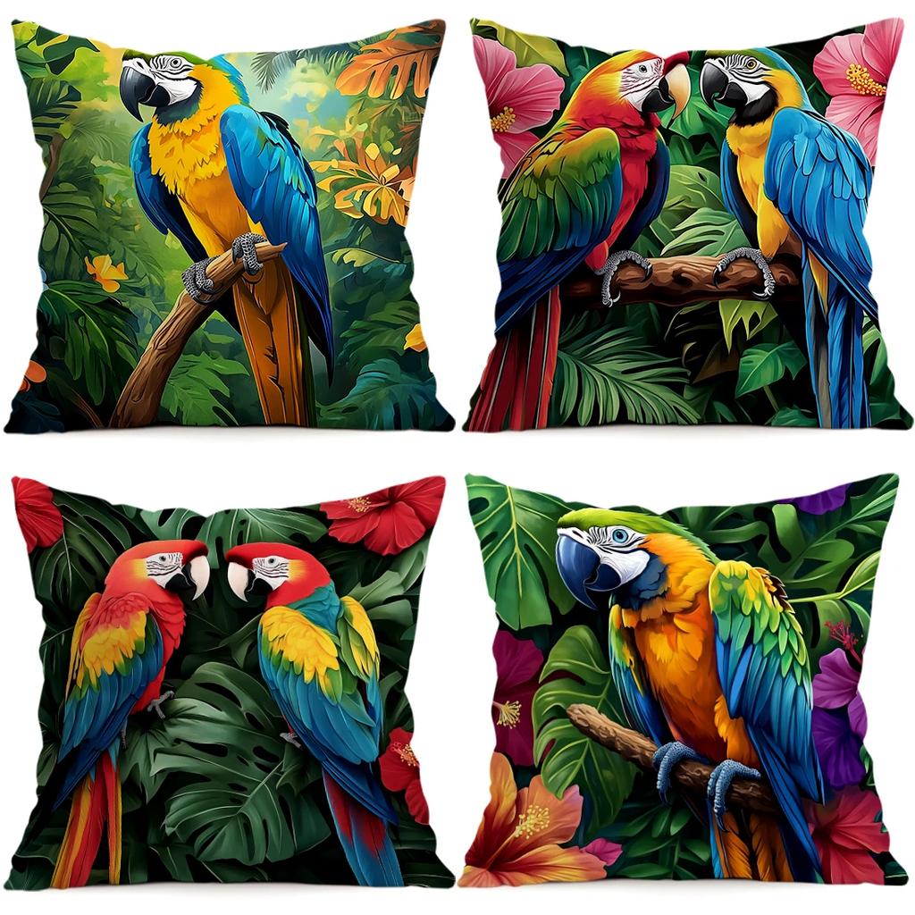 1pcs/4pcs Tropical Parrot Cushions Pillowcase Polyester Cushion Cover Throw Pillow Pillowcover Home Car Sofa Decor