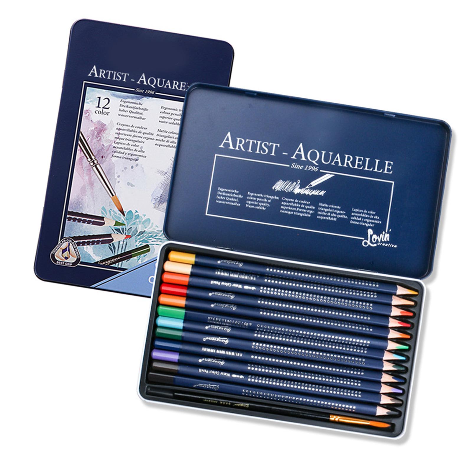 

Набор акварельных карандашей для раскрашивания в металлическом корпусе, цветные карандаши с тонкой кисточкой, художественные принадлежности для рисования и раскрашивания 12