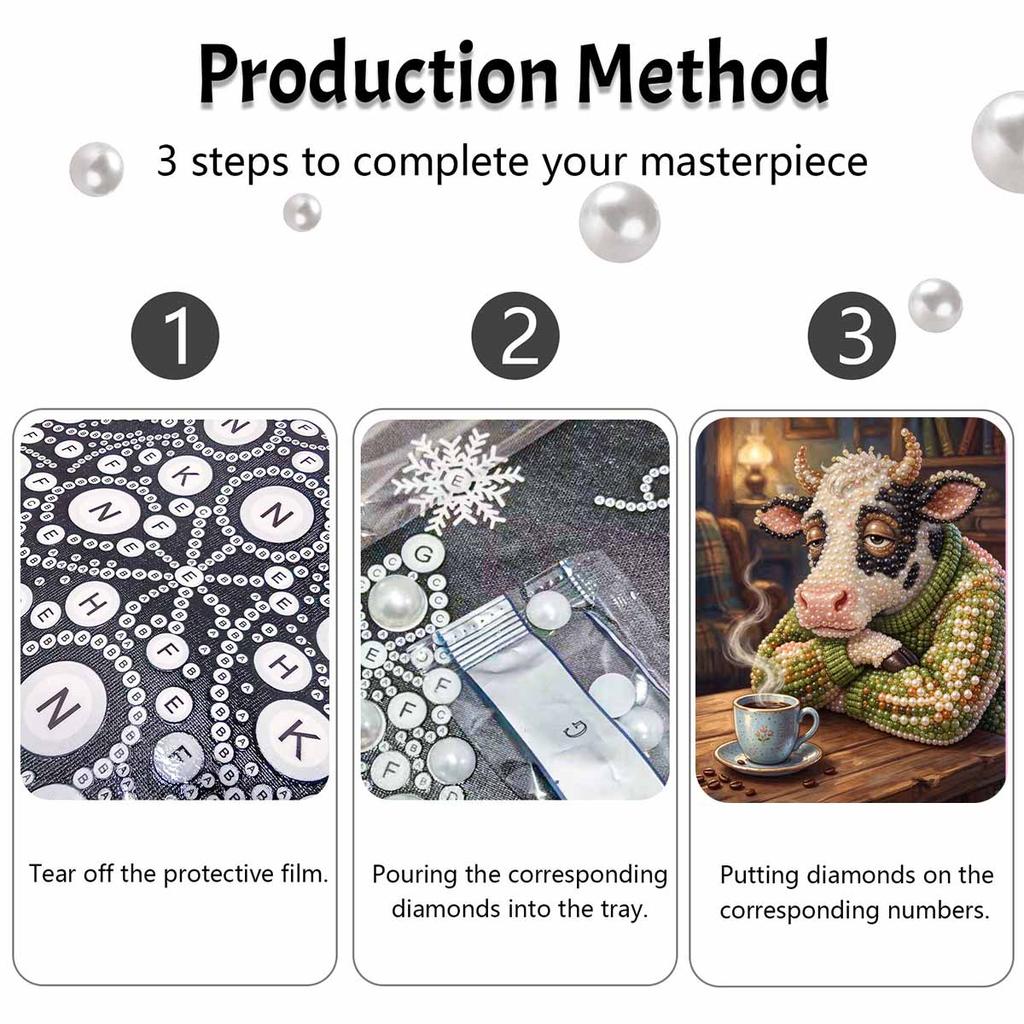 Coffee Cow Pearl Painting Kit with Frame Sparkling Bead Canvas Creative Leisure Craft for Relaxing Wall Decor Gift DIY Art Hobby Project