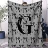 Trendy Personalized Monogram Letter  Bow Pattern Blanket Soft Fluffy Decorative Couch Bed Blanket   Suit  AllSeason