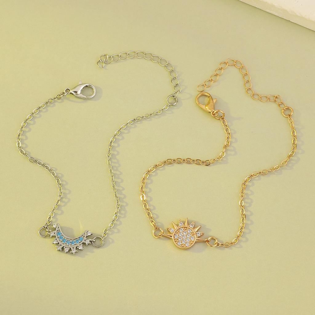 2Pcs Y2K Rhinestone Sun Moon Bracelets for Women Lovers Gold Color Silver Color Chain Friendship Bracelet Gifts Jewelry