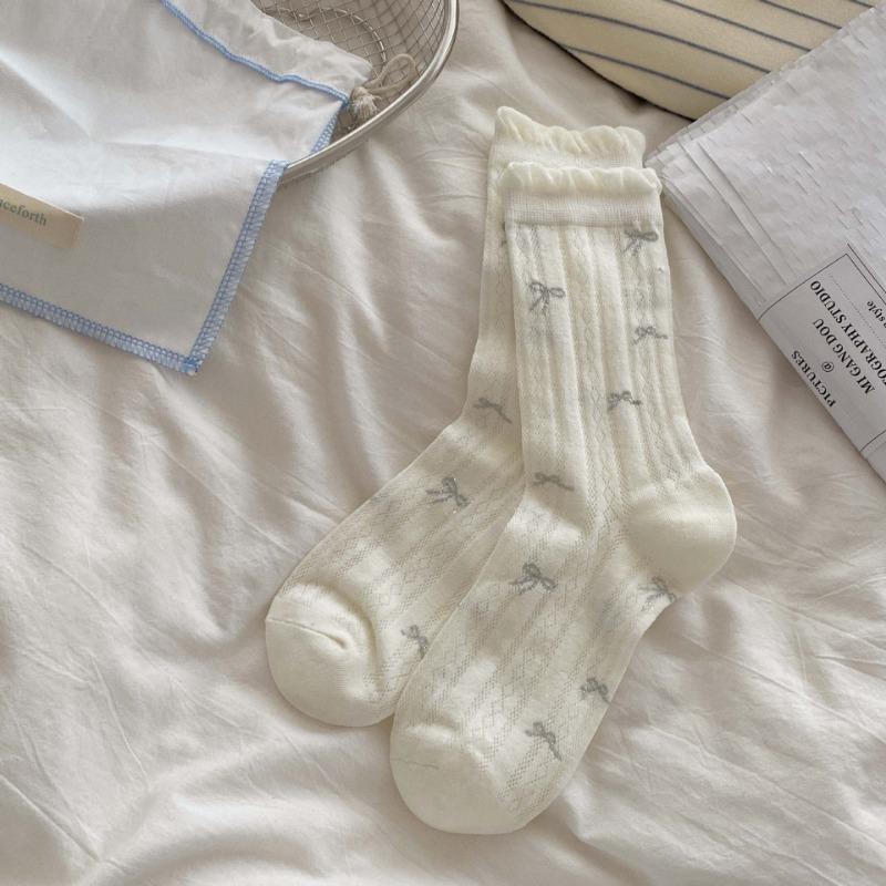 Female Spring and Summer Thin Hollow Lingge Floral College Wind Tube Stack Socks
