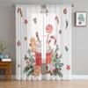 Christmas Poinsettia Gingerbread Man Sheer Curtains Christmas Home Decorations Window Tulle Curtains for Living Room Bedroom