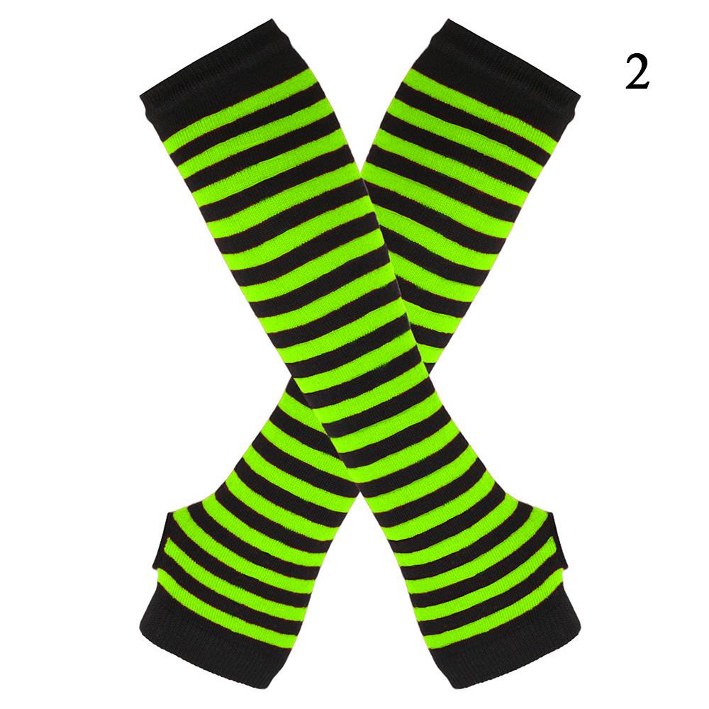 Hot Sale Striped Unisex Half Finger Gloves Long Women Girls Arm Sleeve Gloves Warmer Knitted Wristband Elbow Mittens Warm Cuff