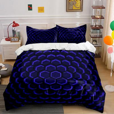 Hexagonal Blue Geometric Pattern Bedding Duvet Cover Set (1*Duvet Cover 2*Pillowcases, Without Duvet Insert)