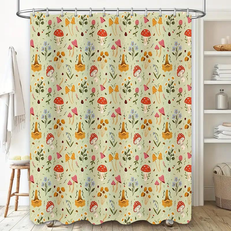 Botanical Mushroom Shower Curtain Woodland Forest Decor Cottagecore Bathroom Set Nature Landscape Backdrop Rustic Home Accent Et