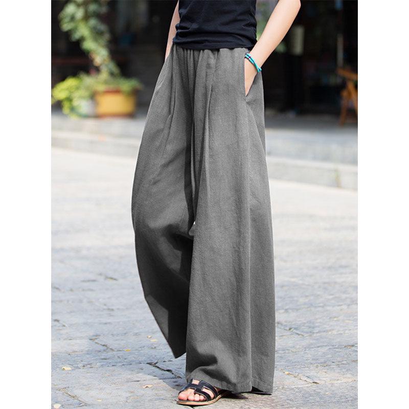 Women s Cotton Linen Wide-Leg Slimming Pants - Casual Summer Trousers XL, 115-130 jin