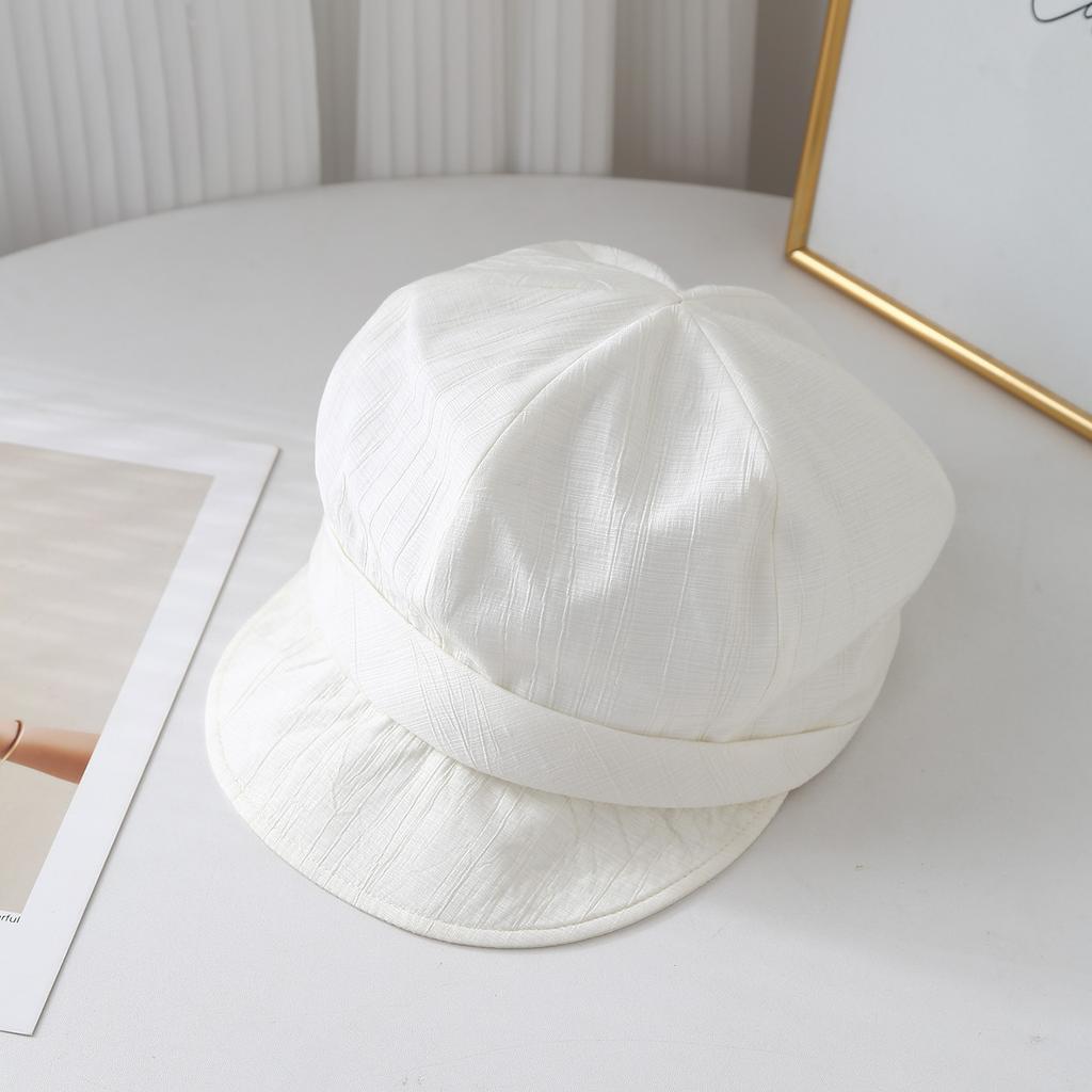 Casquette Béret Simple à Bord Doux pour Femme Printemps Été Chapeau Plissé Casquette Gavroche Visère Pare-Soleil Fine pour Voyage en Plein Air