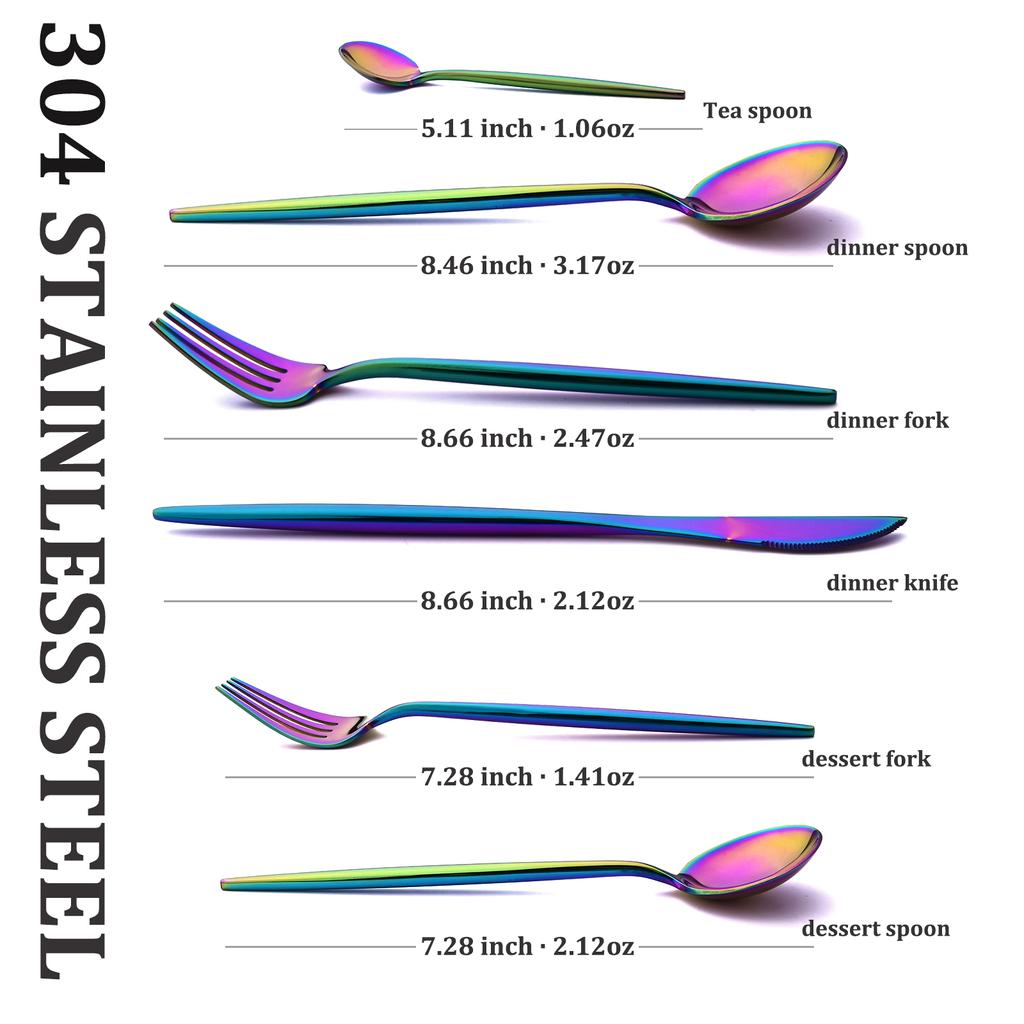 6 piece Mirror Black 18/10 Stainless Steel Gold Dinnerware Set Fork Spoon Knife Cutlery Set Cutlery Complete Tableware Sets Kitchen