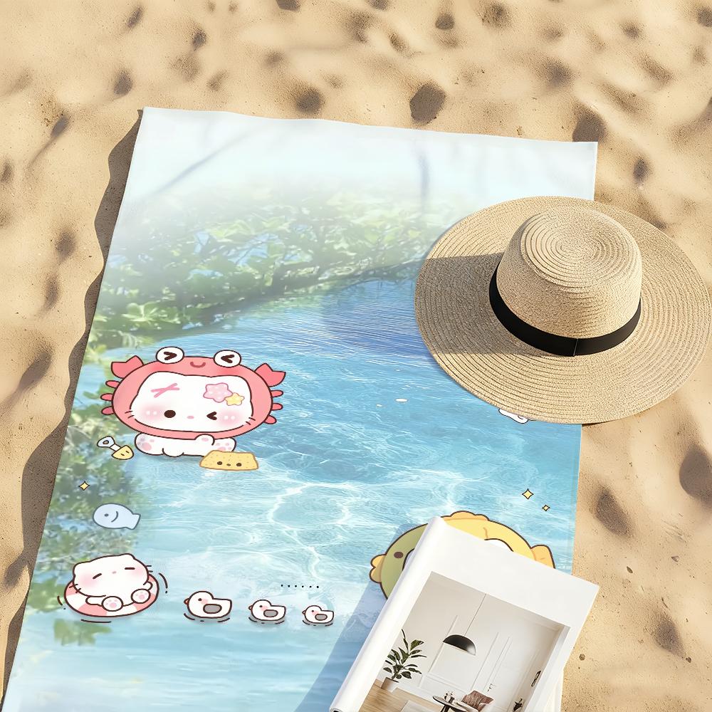 Cute Cat and Water Towel For Swim Yoga Gym Quick Drying Soft and skin-friendly Beach Towels All-Season