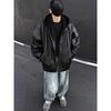 Men's Black Faux Leather Hooded Bomber Jacket - American Style Short Silhouette