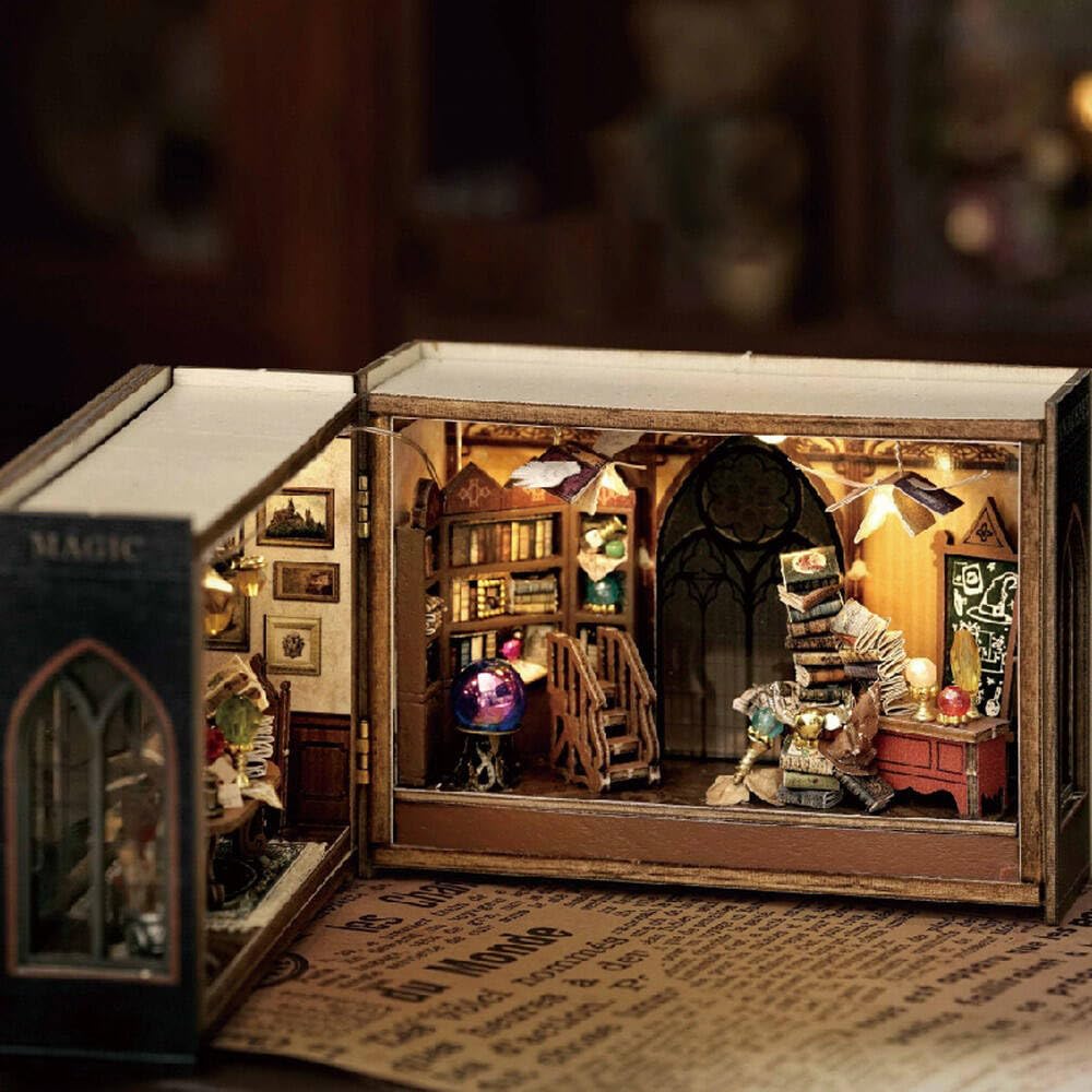 moin moin Dollhouse Miniature DIY Kit Set Town Shop Retro Town Streetscape Opens with Magical Romance Magic School Paper Parts LED Light 2503dh451