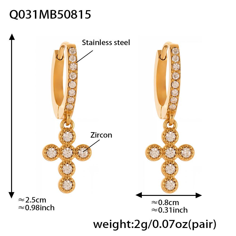 18k Gold-Plated Stainless Steel Zircon Cross Earrings – Minimalist Luxury Style