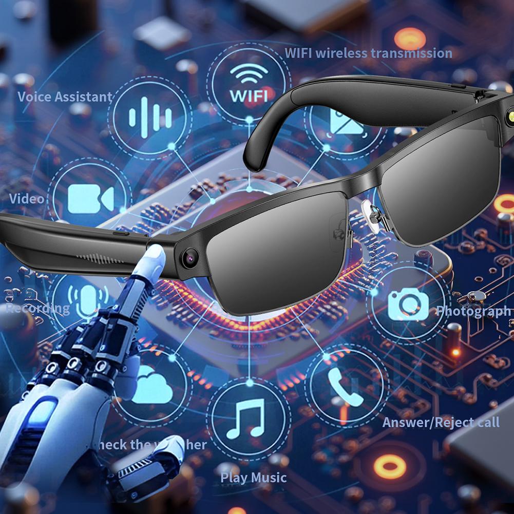 AI Smart Glasses Voice Assistant Translation Glasses Built-in Mic & Speakers Camera Glasses for Travel Meetings Business Use