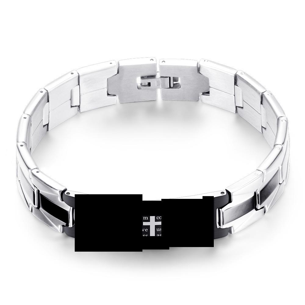 9MM Geometric Cross Bracelet: Black & White Stainless Steel for Men & Women