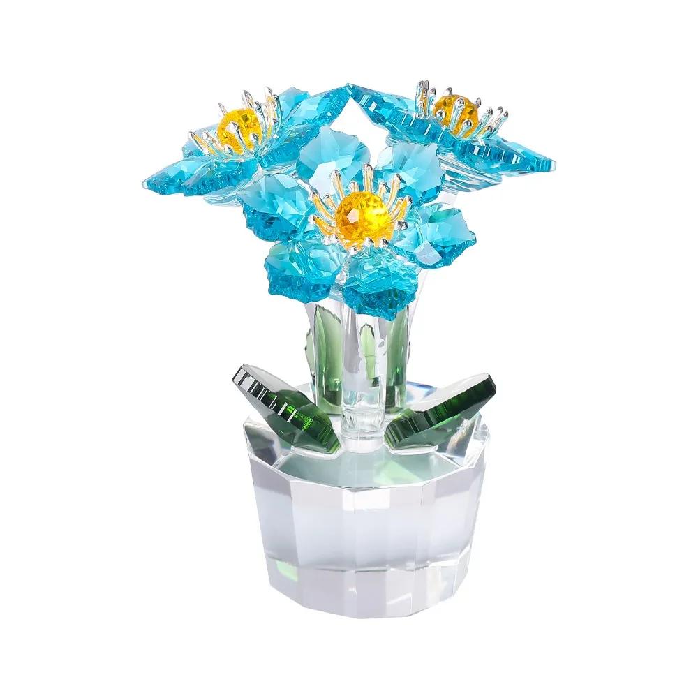 Handcraft Crystal Flower Statue Ornament Clear Base Artificial Flower Figurine Rose Tulip High Transparence