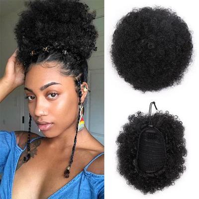 Hair Bun Afro Puff Ponytail Drawstring Chignon Hairpiece Short Synthetic Kinky Curly Fake