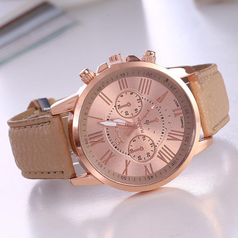 Elegante orologio al quarzo da donna Geneva con cinturino in pelle Orologio da polso elegante e casual per l'uso quotidiano