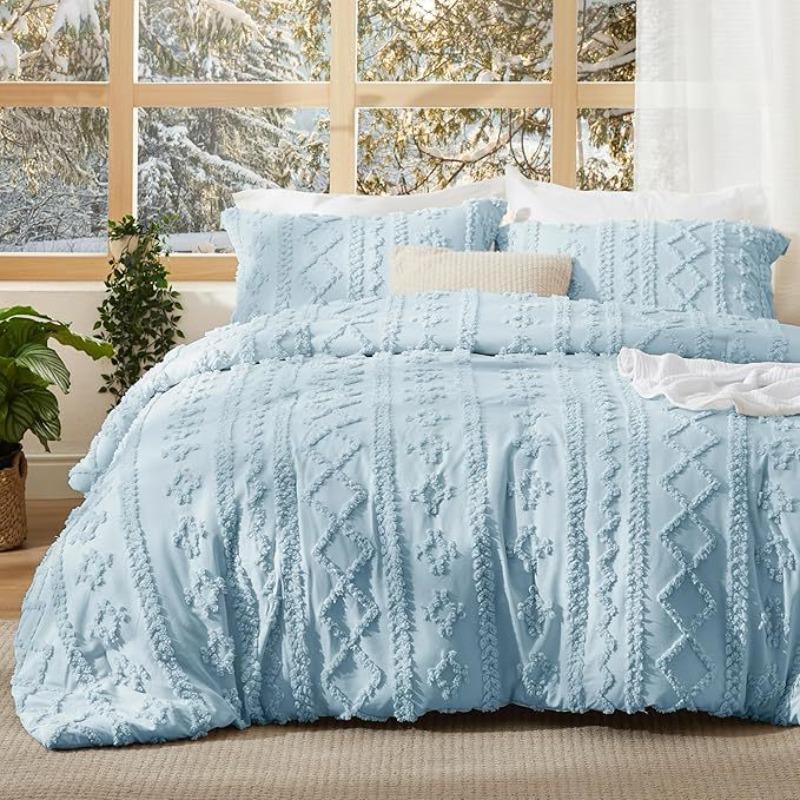 

Bohemian Tufted Comforter Set Textured Shabby Chic Bedding Set Soft Brushed Bed Duvet Cover Set for Bedroom Home Decor 173x230cm 3pcs