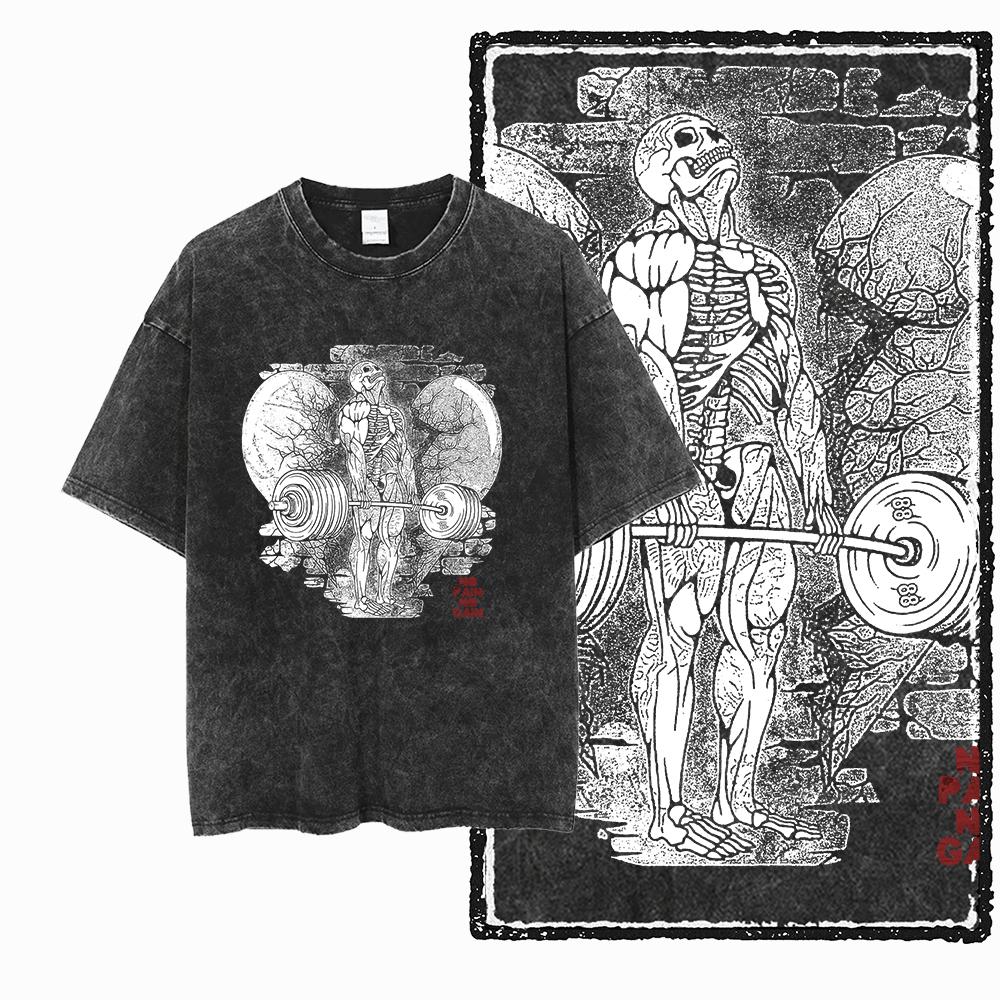 YG BODY BUILDING  Printed Cotton Acid Washed Graphic Unisex T Shirt Cool CROSSFIT Streetwear Men Tshirts Big Size Tee for men