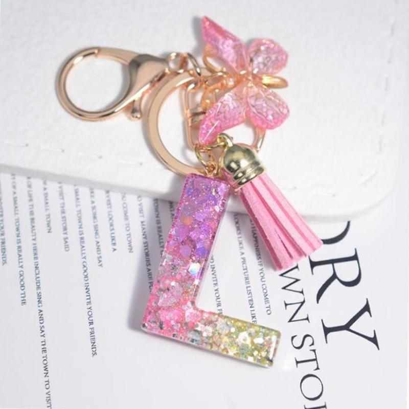 Fashion 26 English A-Z Initial Letter Resin Keychain Cute Butterfly Tassel Keyring Backpack Charm Pendent Accessories Gift