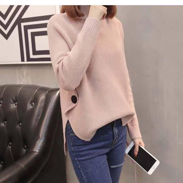 Half Turtleneck Pullover Sweater Women's Short Kniterwear Autumn Winter Long Loose Bottoming Shirts