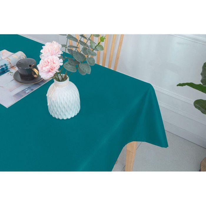 Nappe enduite avec traitement antitache Bleu Paon rectangulaire 145 x 240 cm