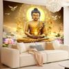 Buddha Tapestry, Meditating Buddha with Candle and Lotus Flowers, Spiritual Art Wall Hanging for Home Meditation Room Decor