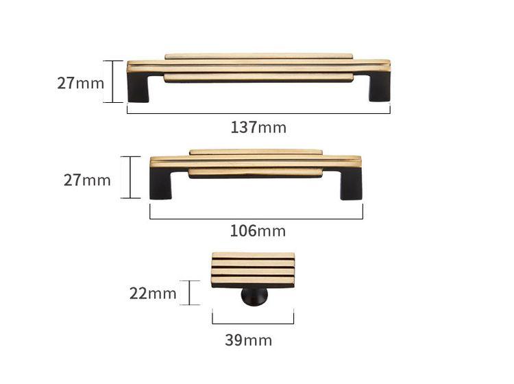 Modern Nordic Black Cabinet Handles Drawer Stripe Solid Brass Handle
