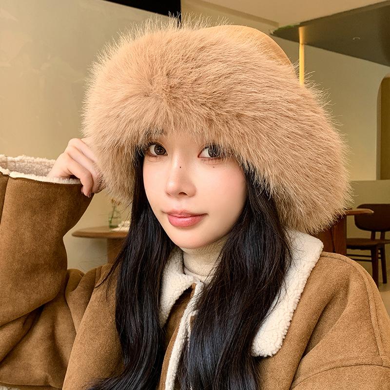 Autumn and Winter New Hat Women's Imitation Mink Bucket Hat Winter Warm Plush Thickened Mongolian Hat