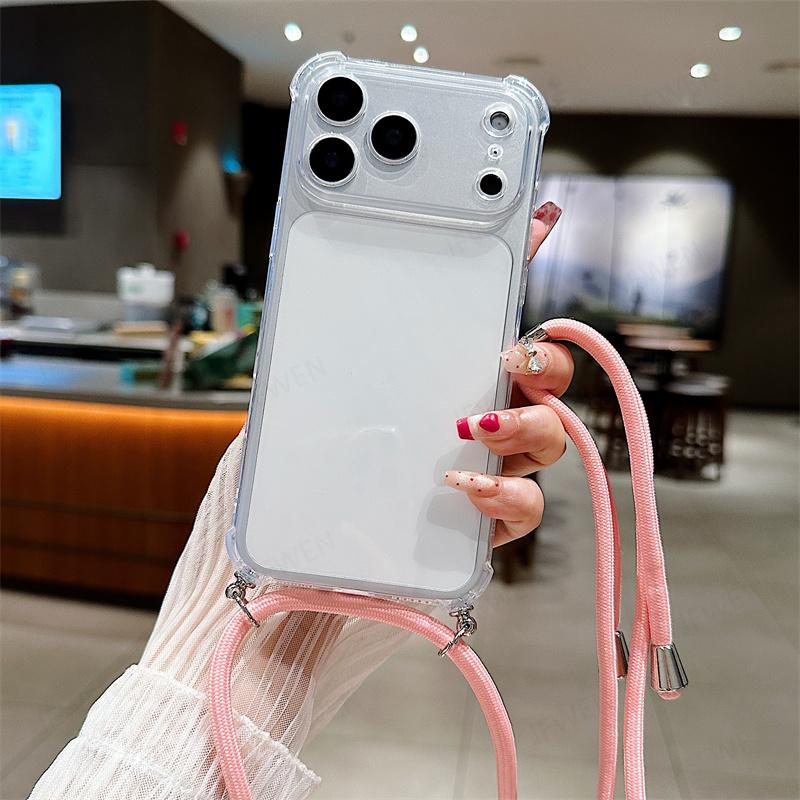 Crossbody Lanyard Shockproof Case For iphone 17 Air 16 16E 15 14 13 12 11 Pro Max Plus Silicone Soft TPU Clear Back Cover
