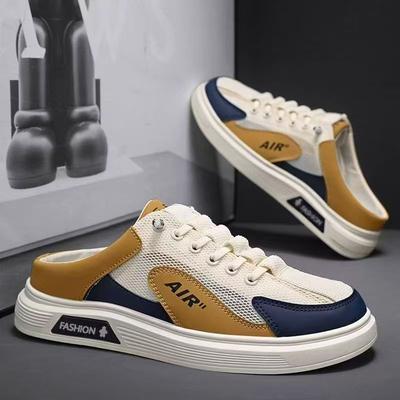 Summer New Breathable Sports and Leisure Board Shoes Mesh Lazy One Pedal Heelless Half Slippers Men's Trendy Shoes
