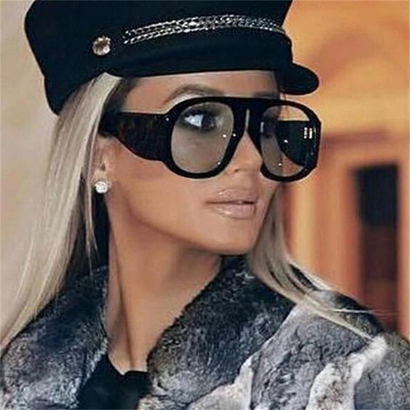 Oversized Sunglasses Women Vintage Designer Large Frame Gradient Sun Glasses Black Oculos Gafas Female Fashion