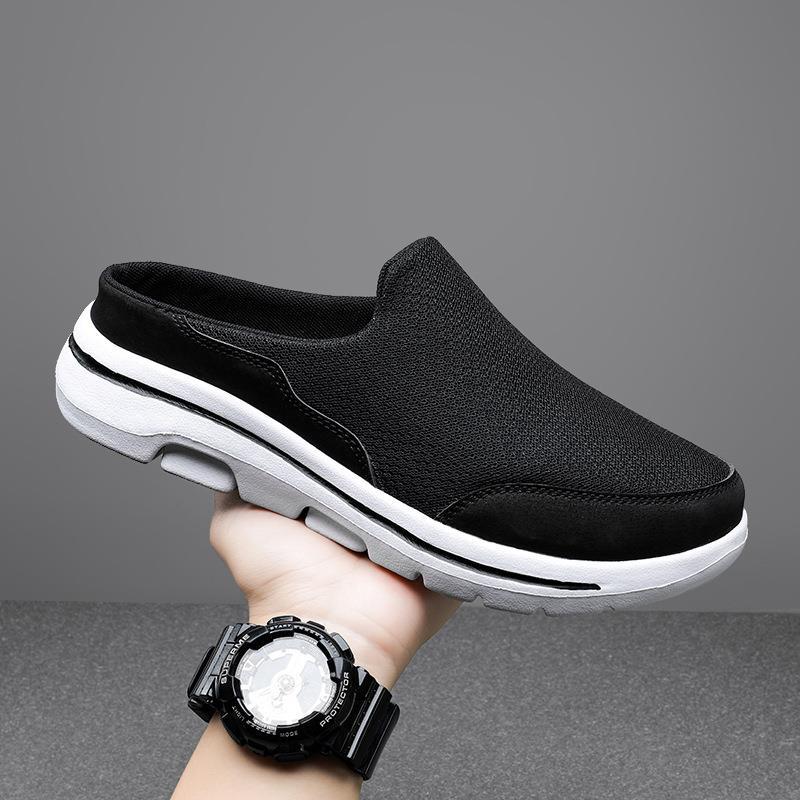 New large-size casual shoes women's shoes half-support single shoes women's flat-soled one-pedal mesh breathable sandals without heel