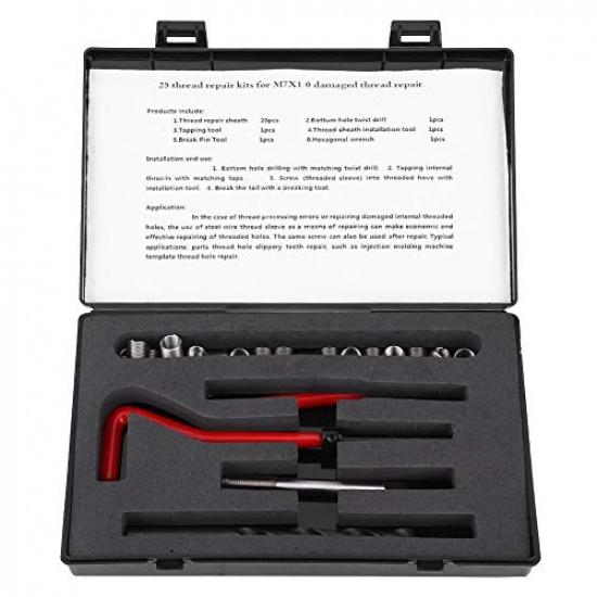 

M7 X 1.0 Helicoil Thread Repair Kit Stainless Steel 25Pcs Thread Repair Kit Stainless Steel Twisted Drill Wrench Threaded Insert Tap Insertion Tool