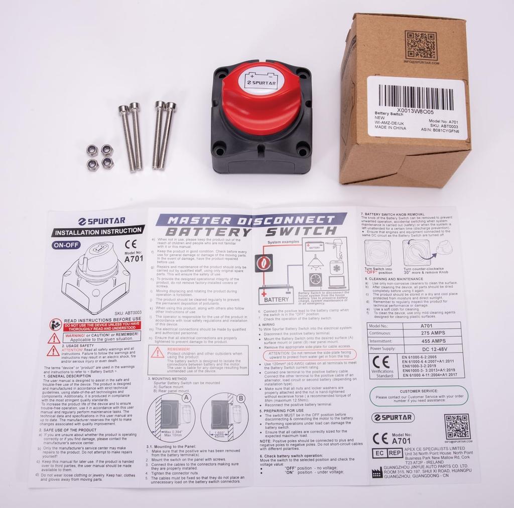 Marine Boat Disconnect Switch, 24V 48V Master Disconnect Isolator Power Cut