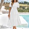 Fashion Slim Fit A Line Pleated Elegant Loose Dresses for Women Summer New Round Neck Casual Vacation Dress Women Vintage Plus Size Long Dress 26357