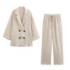 VAYLA Autumn Women Casual Blazer Coat Pants Set Long Sleeve Double Breasted Blazer + Wide Leg Trousers Lady Office Outfit