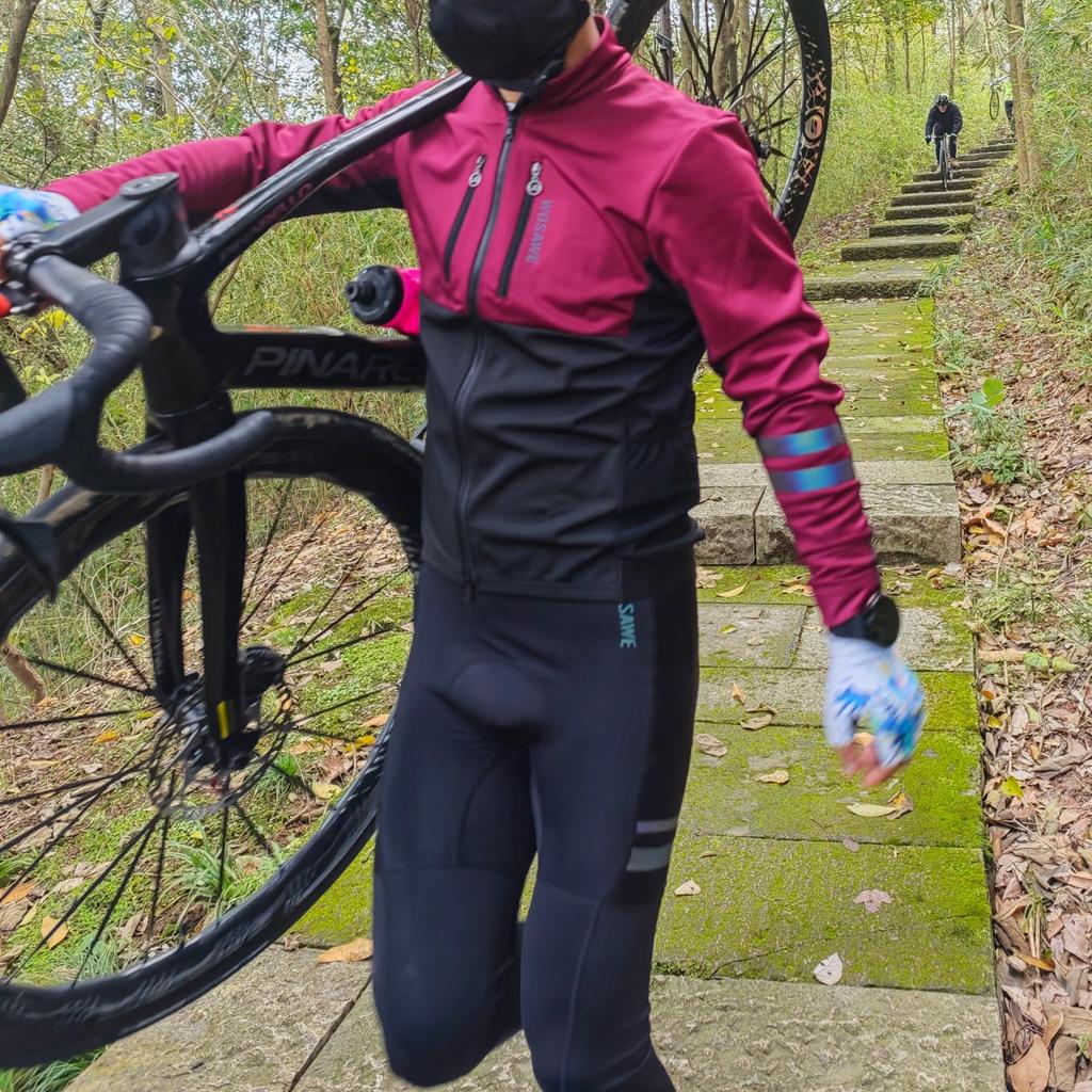 Wosawe Herbst und Winter Herren Fleece Warmes Radtrikot Stoßfest Atmungsaktives Mesh Atmungsaktiver Fahrrad Rennradanzug