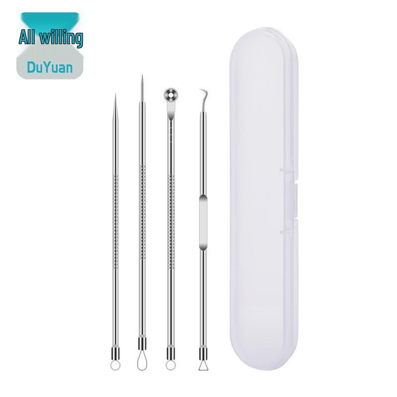 4-Piece Ultra-Fine Blackhead & Acne Removal Set - Includes Needle, Scraper, Tweezers