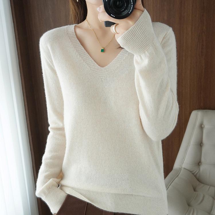 YYFS Women's Fashion Casual Solid Color Print Autumn Winter Long Sleeve V-Neck Pullovers & Long Sleeves