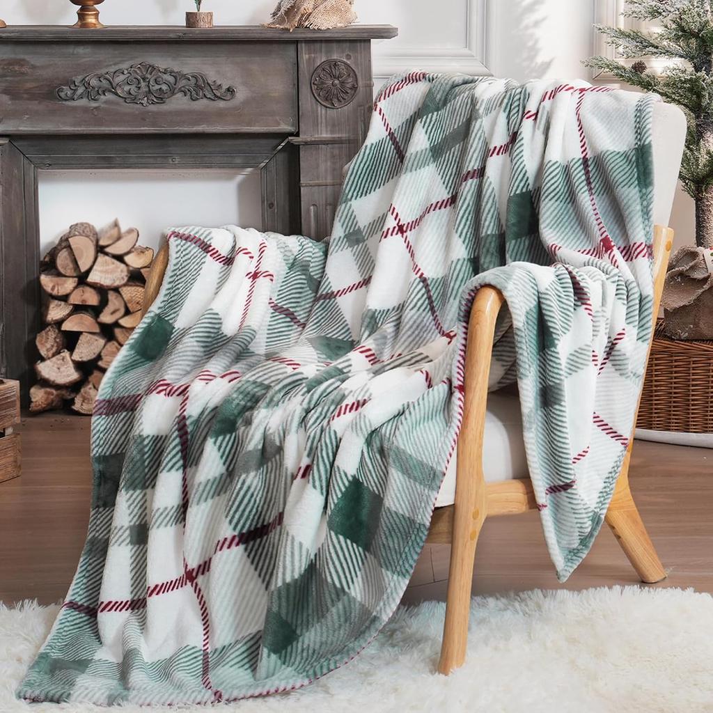 Ultra Soft Throw Blanket with Plaid Cozy Flannel Fleece Luxury Blanket for Bed Sofa and Couch Red