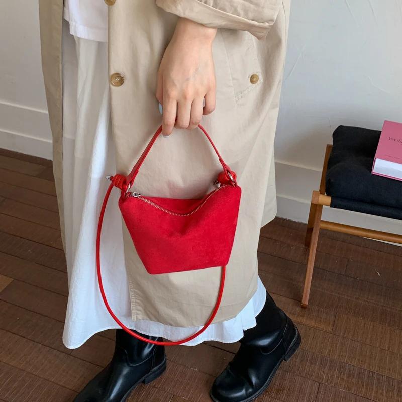 European American Retro Bucket Bags Fashiable Small Tote Bags Premium Solid Color Simple Bags New Niche Frosted Underarm Bags