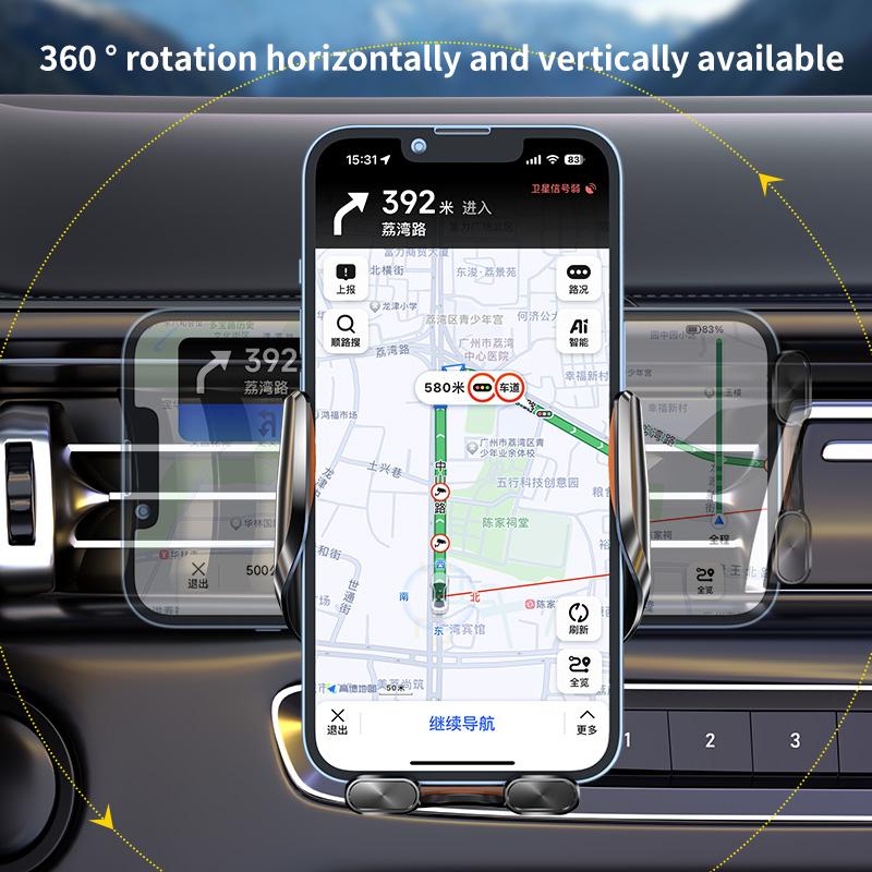 Magic clip A6 three-axis linkage double induction automatic opening and closing luminous wireless charging mobile phone car bracket