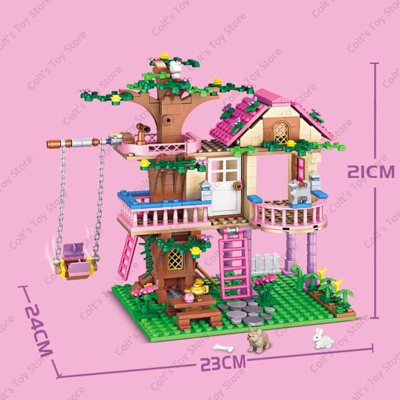 Hot Pink Girls Friendship Tree House Villa Castle Building Blocks Classic Friends Girl's Model Figures Toys For Kids Bricks Gift