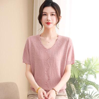Mom's 2026 Summer Ice Silk Top: Fashionable Short-Sleeved T-Shirt for Middle-Aged & Elderly Women