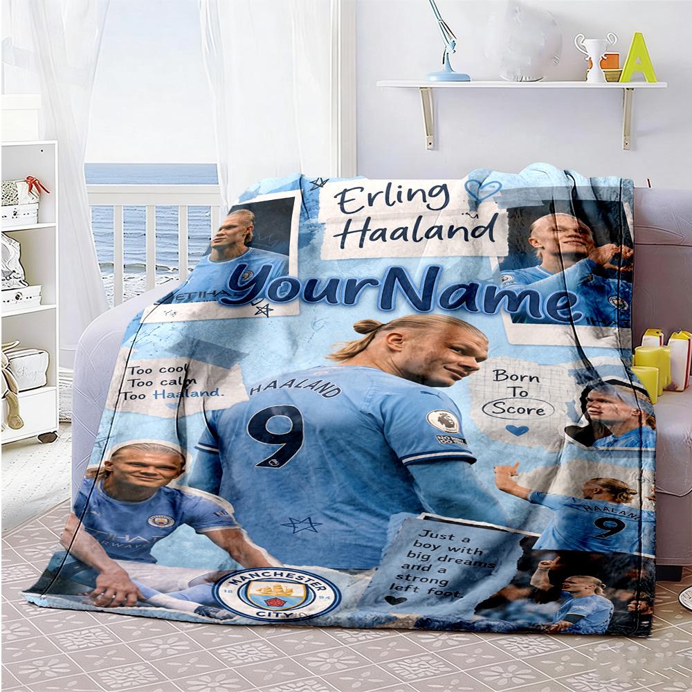Manchester City Customize Text Blanket Gift Personalized Blanket Warmthful Decor Throw For Couch Office Chair Living Room Chair Four Seasons Universal